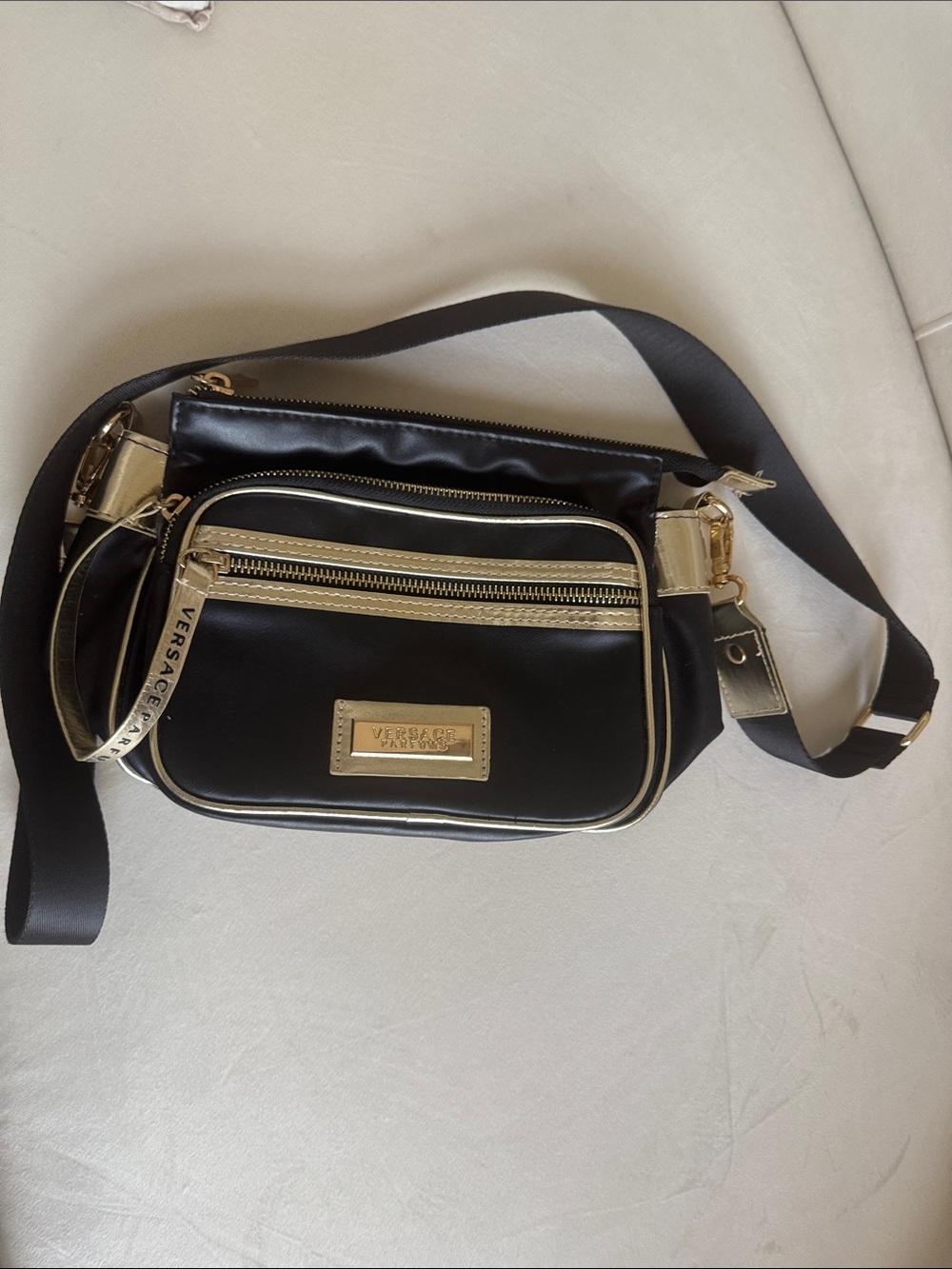 Versace Jeans Collection Black with Gold Trim Crossbody Belt Bag